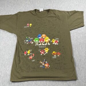 M&M's World Mens Large Green History of Characters Graphic T-Shirt Short Sleeve